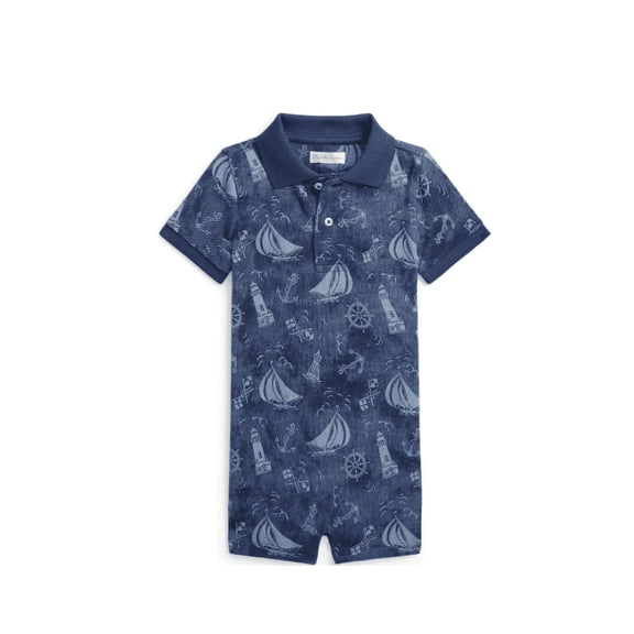 Polo Ralph Lauren Baby Boys Nautical-Print Cotton Mesh Polo Shortall - Captains Convo