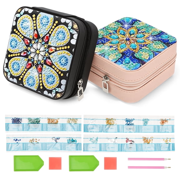 2 PCS Diamond Art Jewelry Box Kit for Adult Paint by Dot Craft Kit for Birthday Present Women Relaxing Craft Calming Present DIY Bedazzling Art