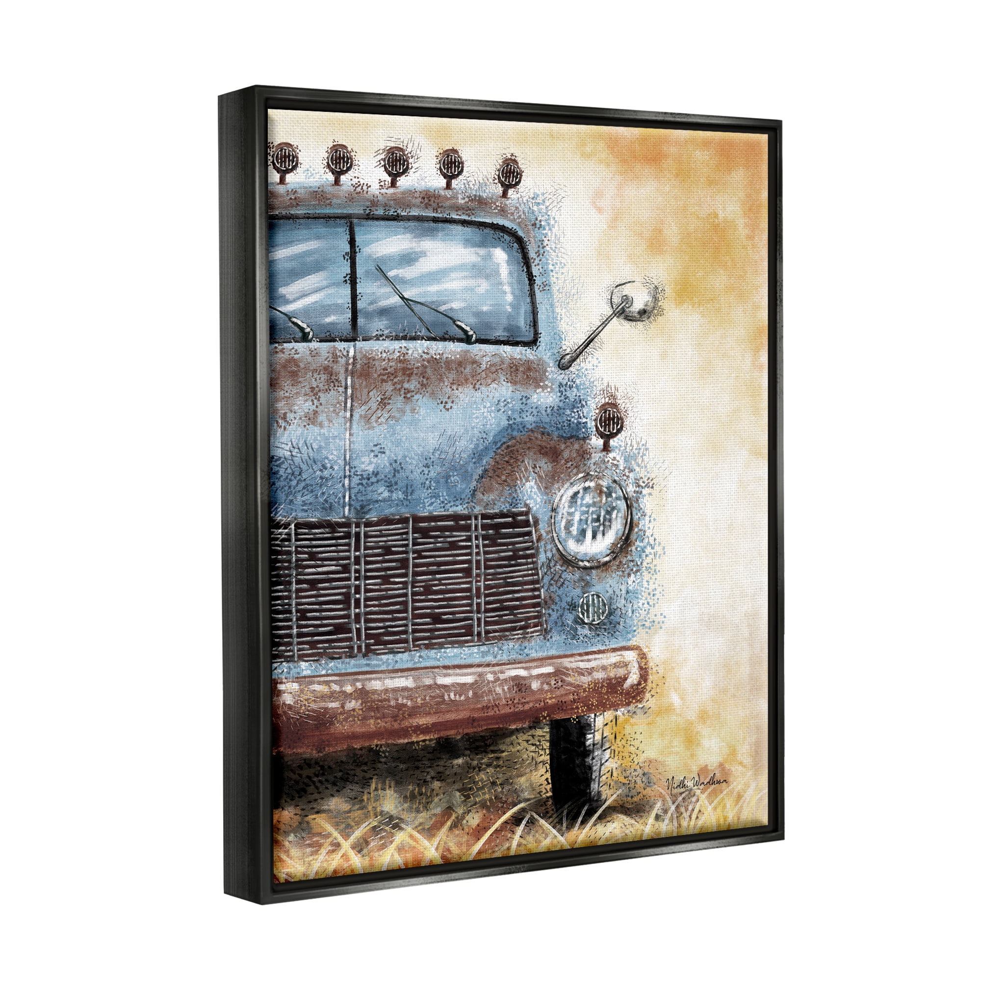 Stupell Industries Rustic Farmhouse Truck Transportation Painting Black Floater Framed Art Print Wall Art, 17 x 21