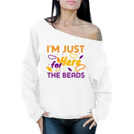 Mardi Gras Women Sweater Funny Fat Tuesday Gifts for Her I'm Here for the Beads Off Shoulder Top