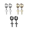 thumbnail image 1 of 3 Pairs Stainless Steel Clip On Hoop Earrings With Cross For Men Women, Non Piercing Silver Gold Black------Product code 60209, 1 of 5