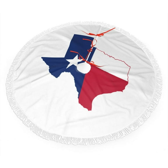 Texas Flag Map Christmas Tree Skirts with Tassel Decorations Indoor Outdoor for Holiday Party Home Decor 30"