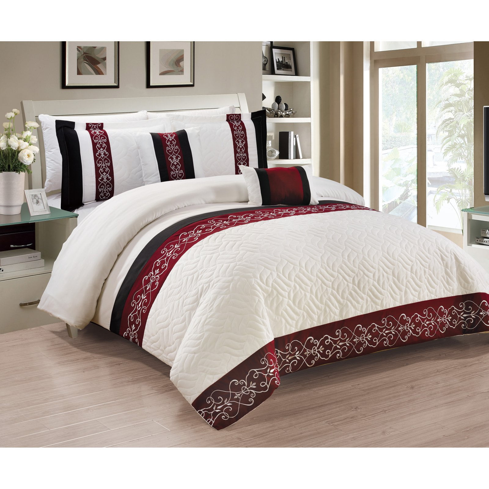 Newton 5-Piece Comforter Set, Burgundy - King - Walmart.com