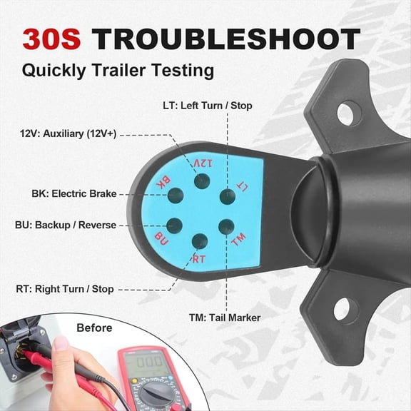 7 Pin Trailer Plug Tester, Way Wiring Tester for RV, Light , Tow Wire Brake Blade 12V Connector