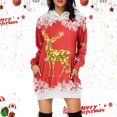 thumbnail image 2 of Women's Casual Christmas Print Deer Dress Hoodie Cozy Holiday Long Sleeve Pullover Tunic Sweater for Festive Season, 2 of 2