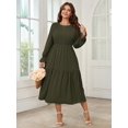 thumbnail image 2 of Women's Plus Size Dress Long Sleeve Crewneck Smocked Tiered Flowy Boho Wedding Party Maxi Dresses, 2 of 5