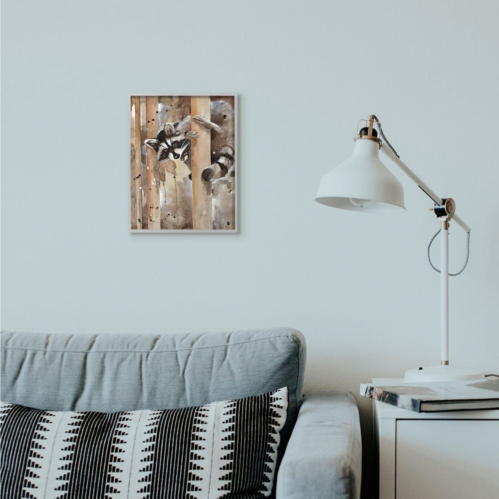 Stupell Industries Raccoon In The Forest Watercolor Animal Painting Gray Framed Wall Art, 11 x 14, bySean Parnell