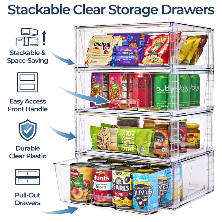 Sorbus XL Clear Pull-Out Storage Bin Set, 6 Stackable Drawers for