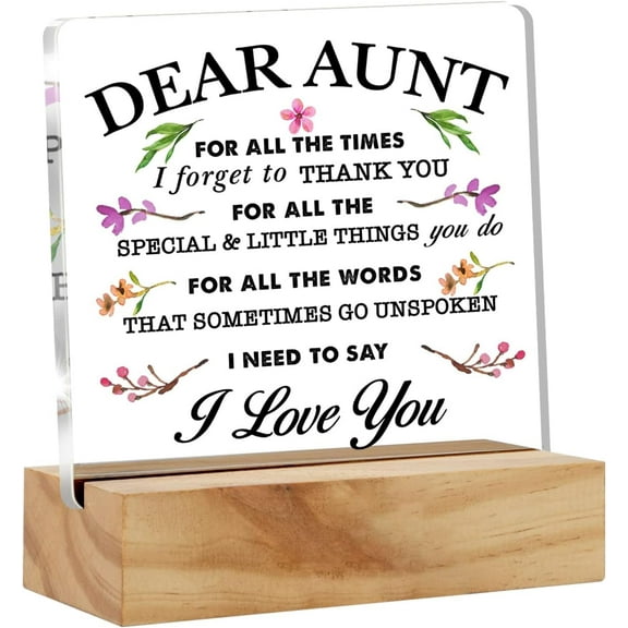 Aunt Gifts From Niece Nephew, Best Aunt Desk Decor Floral Dear Aunt Acrylic Desk Plaque Sign with Wood Stand Home Office Desk Sign Keepsake for Birthday Christmas Thanksgiving