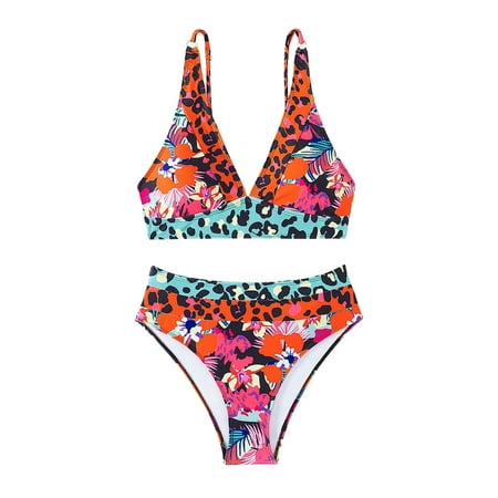 Mnyotv Bikinis for Women Women High Waisted Bikini Sexy Push Up Two Piece Swimsuits Vintage Swimsuit Two Piece Retro Ruched High Waist Print Bikini Set Tankini Watermelon Red XL