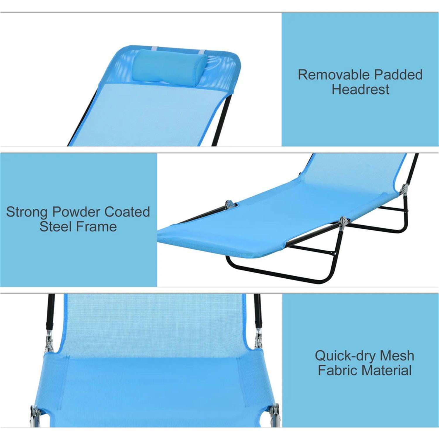 Demi Bonn Outdoor Folding Chaise Lounge with Reclining Back, Breathable Mesh Seat for Beach and Yard, Patio, Blue