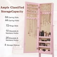 thumbnail image 5 of LIVIZA Mirrored Standing Jewelry Armoire Cabinet with Hooks & Storage Shelves, Full-Length Mirror Jewelry Organizer,Pink, 5 of 8