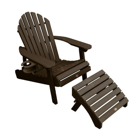 Highwood 3-pc Hamilton Adirondack Set with 1 Folding Ottoman and 1 Cup Holder - Folding and Reclining, Outdoor, Eco-friendly, Synthetic Wood