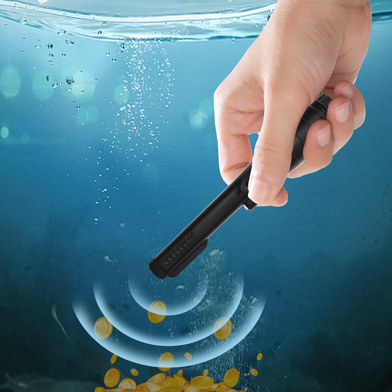Grusce Waterproof Metal Detector with Hanging Storage Bag 360° Detection Handheld Pin Pointer Wand for Outdoor Beach Treasure