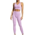 thumbnail image 1 of Conjunto de entrenamiento para mujer, 2 piezas, sujetador deportivo sin costuras, cintura alta, conjunto de polainas de yoga para correr, color morado M, 1 of 6