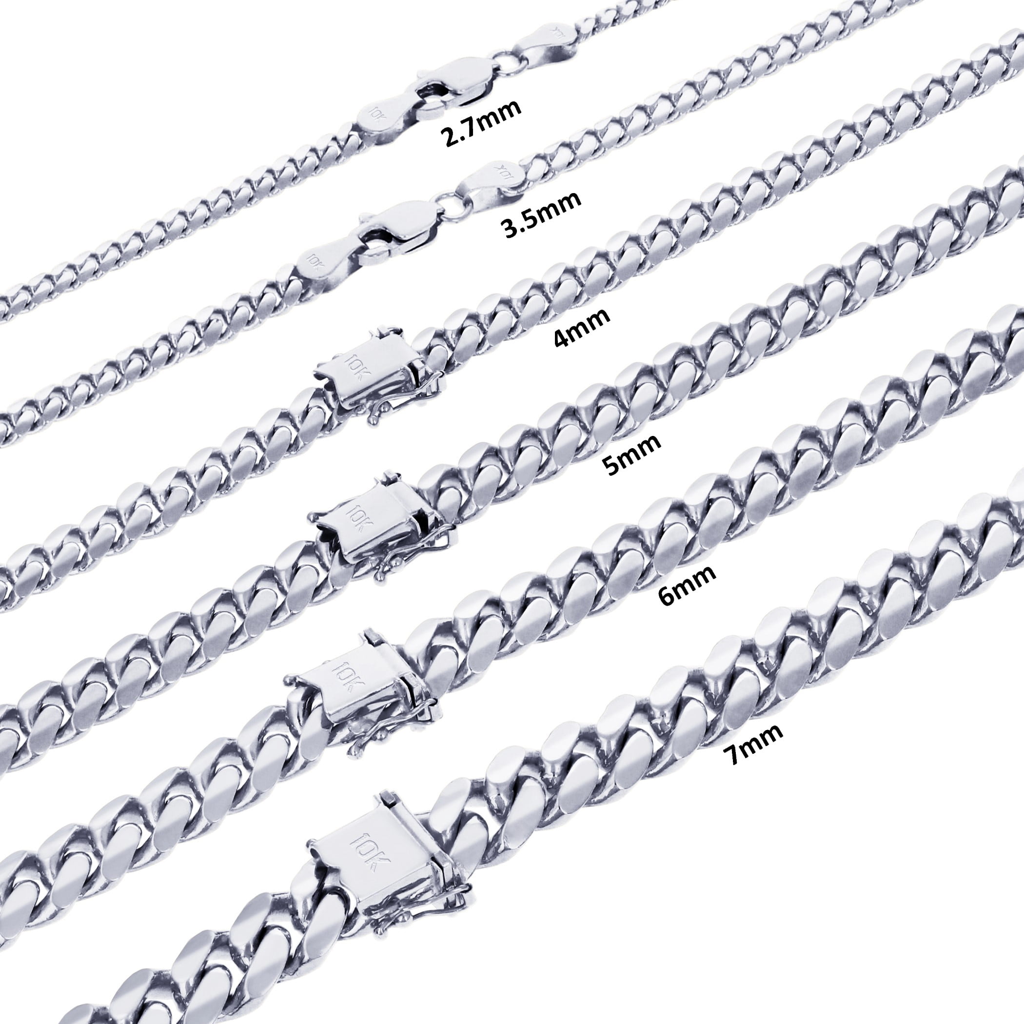 Nuragold 10K Real White Gold Solid Miami Cuban Link Chain Necklace 16"-30" (2.7mm-7mm) Italian Jewelry for Men & Women