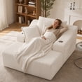 thumbnail image 3 of Leumius Oversized Chaise Lounge Chair Indoor,67'' Faux Fur Upholstered Boneless Sofa Bed,Deep Seat Sleeper Cloud Sofa with Cup Holders & 3 Pillows for Living Room, No Assembly Required,White, 3 of 14