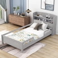 thumbnail image 2 of Euroco Wood Twin Size Platform Bed with Storage Headboard and LED Light, Antique Gray, 2 of 12