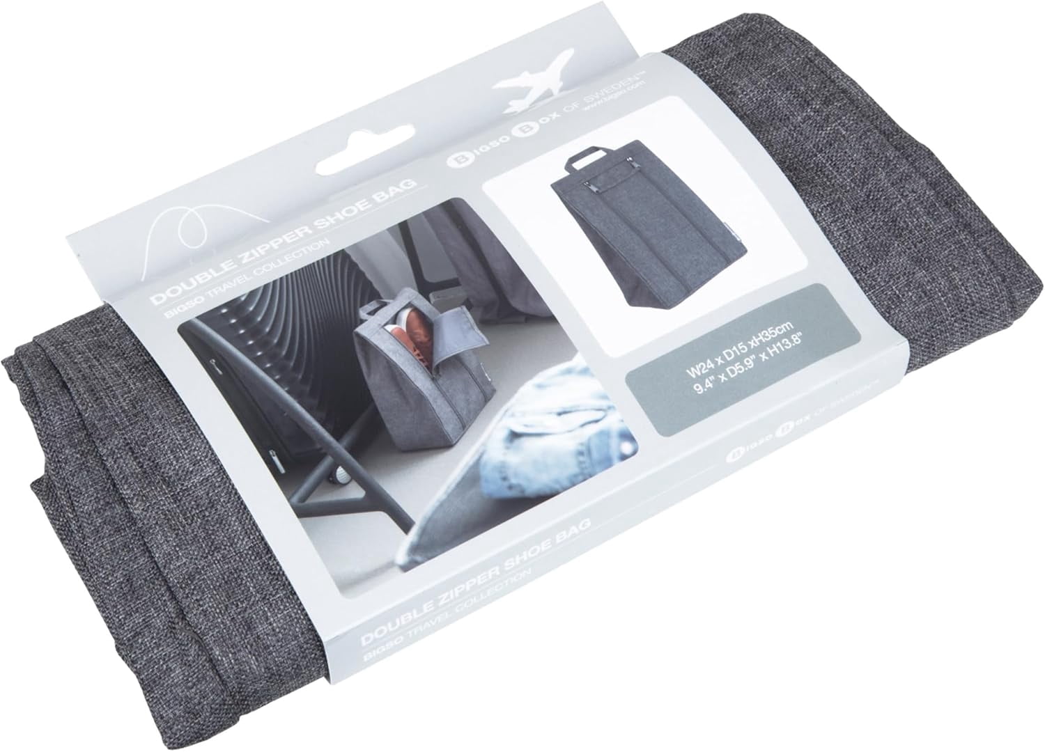 Bigso Travel Shoe Bag - Durable and Soft Polyester Organizational Shoe Bags for Travel Luggage - Double Zippers and Strong Handle - 9.4in x 5.9in x 13.8in - Gray