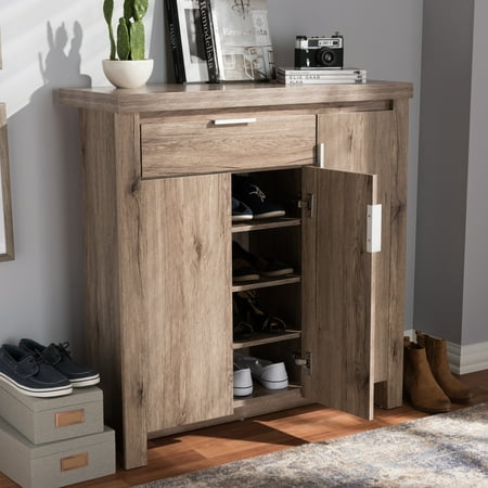- Baxton Studio Laverne Modern and Contemporary Oak Brown Finished Shoe Cabinet