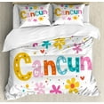 thumbnail image 1 of Cacun Duvet Cover Set King Size, Spring Time Floral Colorful Calligraphy Ornamented with Hearts and Polka Dots, Decorative 3 Piece Bedding Set with 2 Pillow Shams, White Multicolor, by Ambesonne, 1 of 3