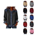 thumbnail image 1 of Chemises à Manches Longues pour Femmes Printemps 2026 Mode Col Rond Boutonné Patchwork en Denim Chemise Décontractée Blouse Haut, 1 of 7