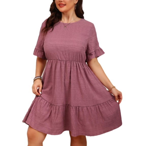 Cuteduck Womens Plus Size Dresses Short Sleeve Ruffle Hem Tiered Textures Babydoll Dress 0X-4X