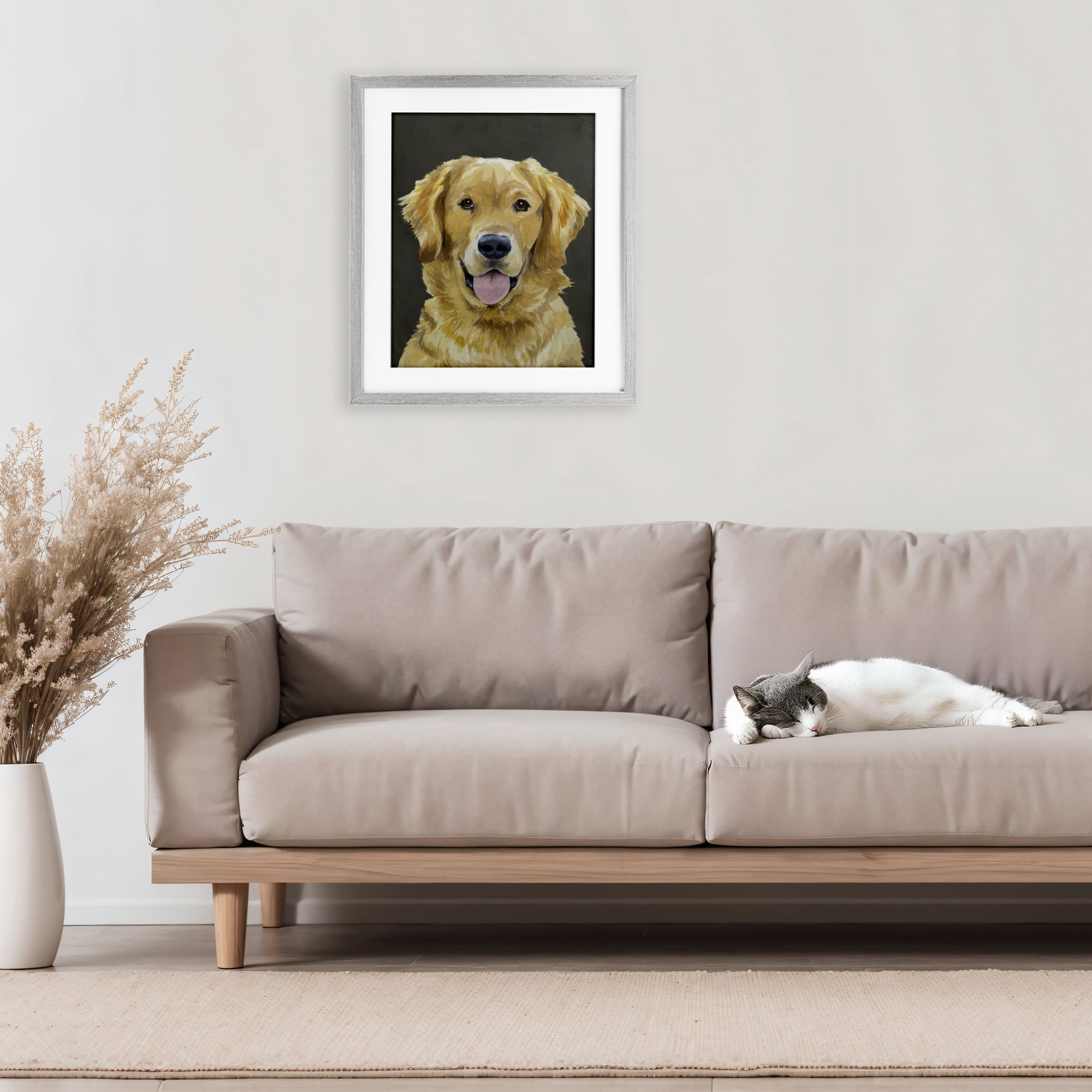 Stupell Industries Joyful Golden Retriever Portrait Gray Framed Print Under Glass, design by Lil' Rue