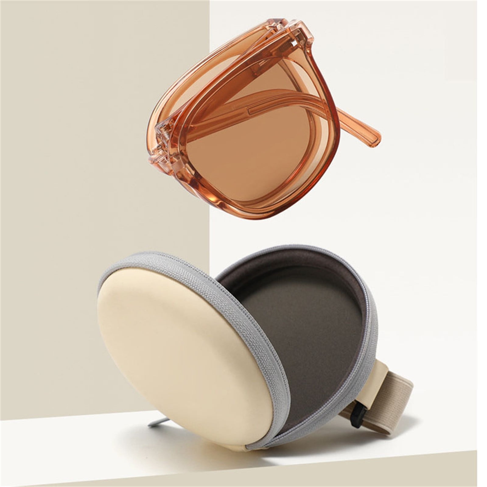 XEOVHV Folding Polarized Sunglasses Women Men Black UV400 With Storage