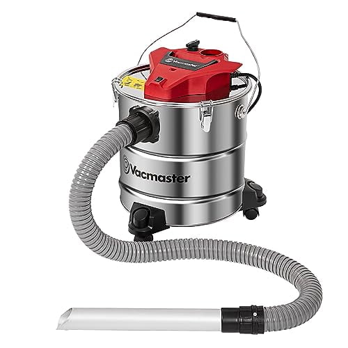 Aspiradora de cenizas Vacmaster EAV508S 1101 de 5 galones y 8 amperios, tanque de acero inoxidable con filtro HEPA y accesorios de manguera, 5 galones, color rojo