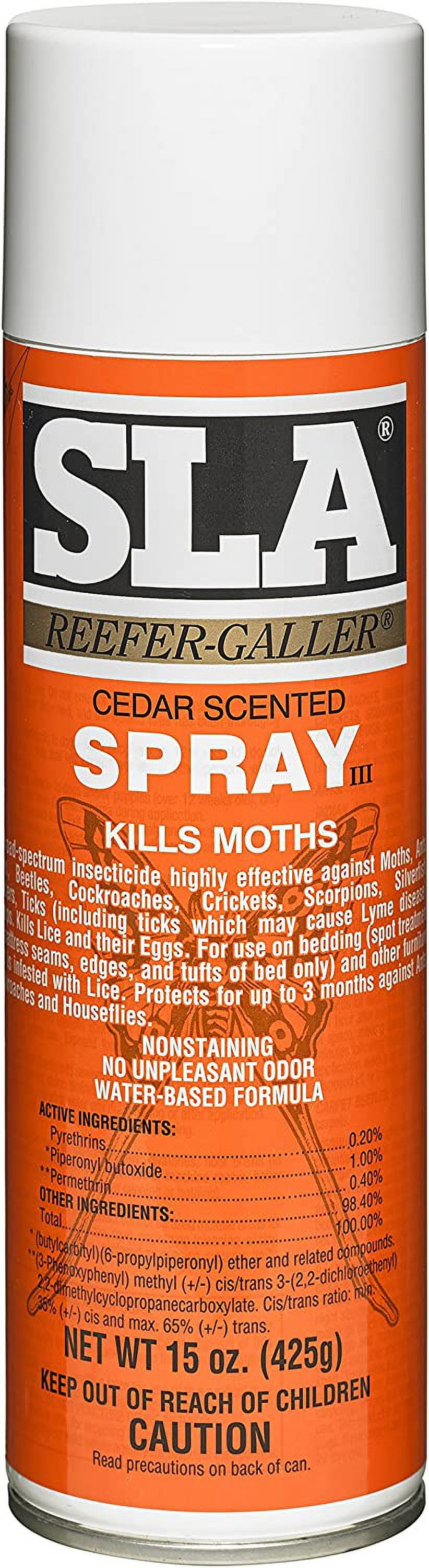 Reefer Galler SLA Cedar Scented Moth Repellent Spray, Kills Moths, Bed Bugs, and Pests on Contact, 15 oz (Pack of 6)