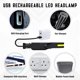 thumbnail image 4 of Linterna frontal LED recargable, potente linterna frontal, impermeable, USB, 1200 mAh, COB XPE, 5 modos, para correr, acampar, ciclismo, casco, pesca, reparación., 4 of 5