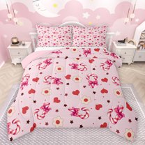 Feelyou Bowknot Candy Cane Full Size Comforter Sets, Cartoon Stars Love Heart Bedding Comforter Set, Merry Christmas Reversible Bedding Sets, Super Cozy Room Decor, 3pcs