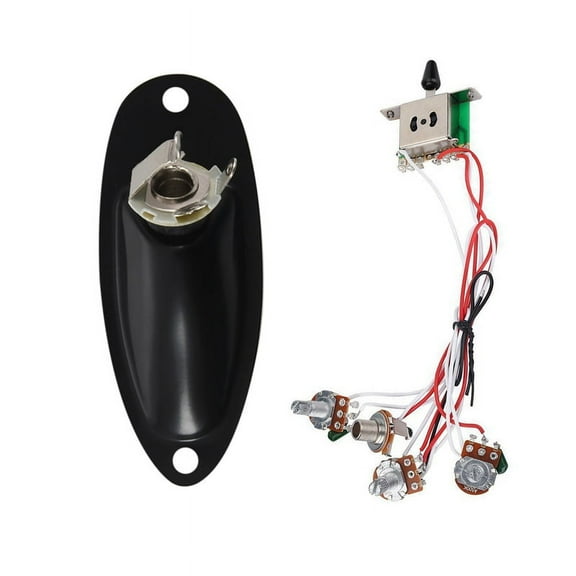 2 Set Guitar Accessories: 1 Set 1/4 Inch Guitar Output Mono Jack Plug, Black & 1 Set for Strat Guitar PreWired