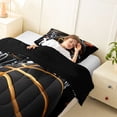 thumbnail image 4 of Castle Fairy Basketball Print Twin Comforter Sets 2pcs, Hoop Silhouette Pattern Bedding Set, Black Gold White,Black Reversible,1 Comforter and 1 Pillowcase, 4 of 6