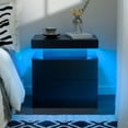 thumbnail image 4 of Table de Chevet Noire avec Lumière LED Table de Chevet Moderne Noire avec 2 Tiroirs Table d'Appoint pour Chambre, 4 of 6