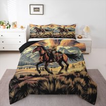 Homewish Rustic Farmhouse Adult Full Size Comforter Sets, Western Cowgirl Cowboy Bedding Comforter Set, Countryside Reversible Bedding Sets, Microfiber Bedroom Decor, 3pcs