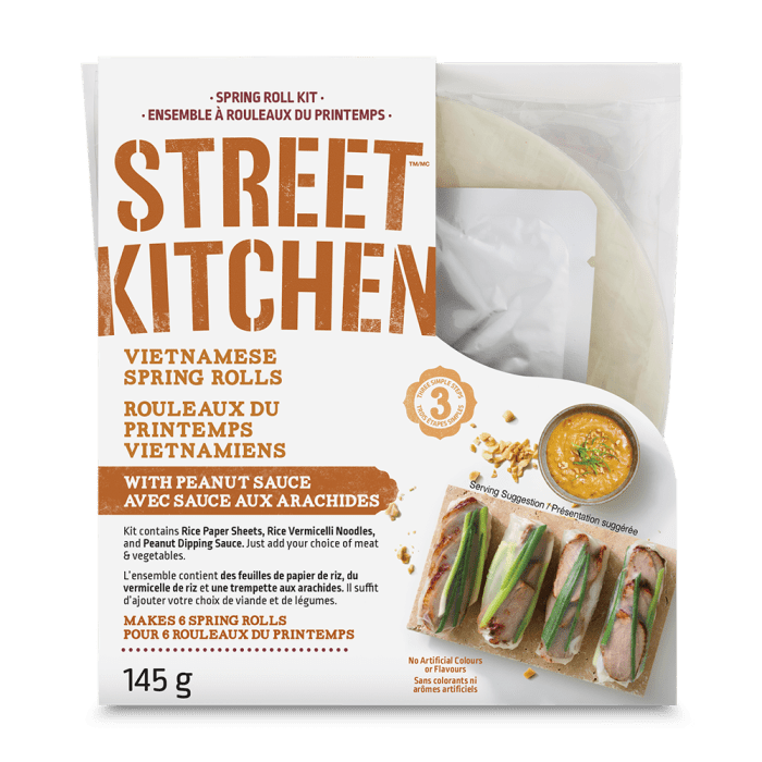 Street Kitchen, Kit de Rouleaux de Printemps Vietnamiens avec Sauce aux Arachides, 145 g (Stable à Température Ambiante) 6 délicieux rouleaux de printemps authentiques en 20 minutes
