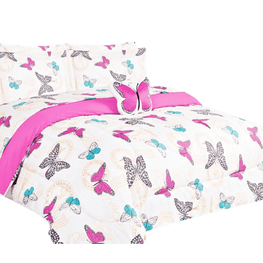 Comforter bed in bag set 6 pieces kids twin size lightweight warm kids' bedroom décor character design for boys girls WHITE