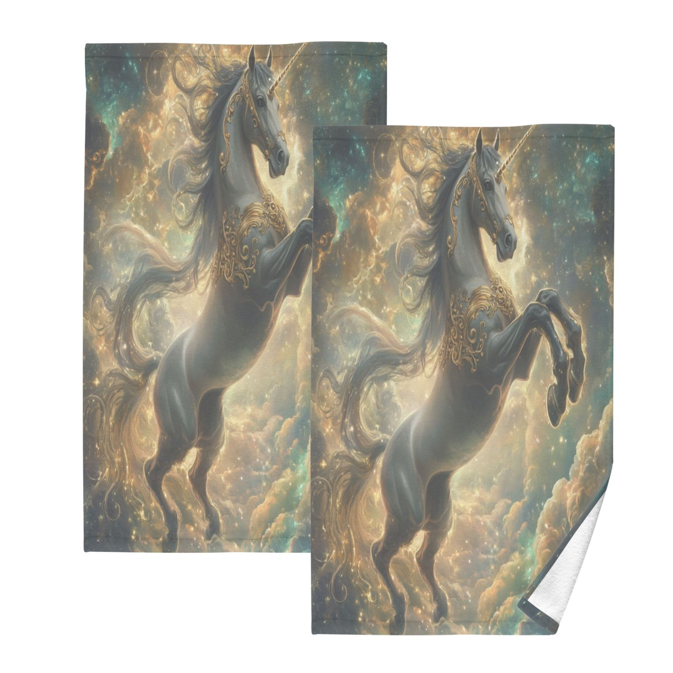2 Pcs Absorbent Face Towel Bath Hand Towels Soft Breathable Cotton Towel Set for Bathroom Kitchen Hotel Spa Decor Noble and Elegant Horse