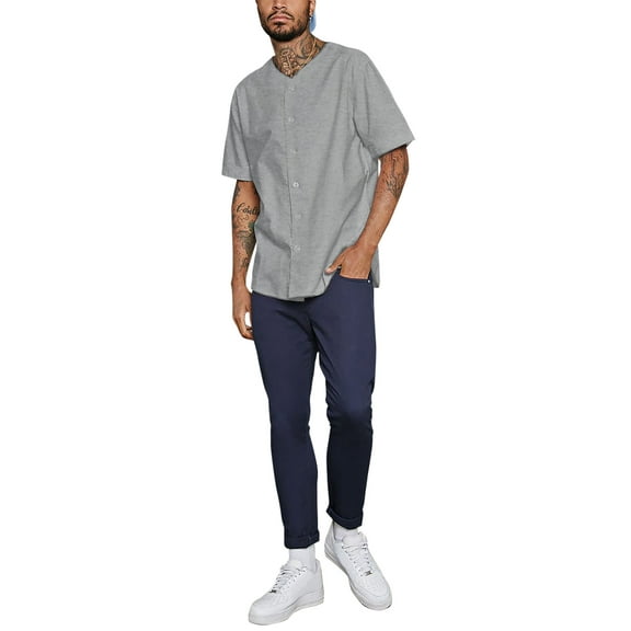 Ma Croix Men's Baseball Solid Plain Button Down Jersey Active Sportswear