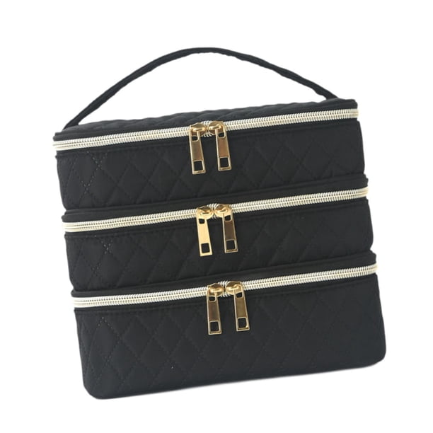 Neceser de tres capas para mujer, neceser para el hogar, acondicionador, juego de brochas Negro