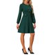 thumbnail image 4 of Vestido de trabajo de manga larga para mujer con decoración de botones en contraste L Verde, 4 of 6