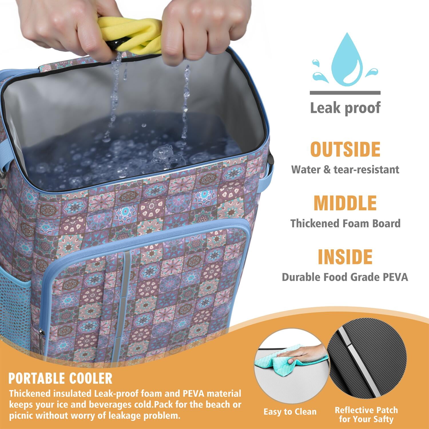 Travel Cooler Bag - Boho Bohemia Flower Camping Beer Cooler Backpack with Bottle Opener- Waterproof Insulated Picnic Backpacks - Cooler Bag for Beach