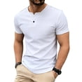 thumbnail image 3 of Xcmzpl Mens V Neck T Shirts Short Sleeve Casual Henley Shirt Basic Solid Business Work Office Cotton Tees Comfy Summer Blouses, 3 of 10