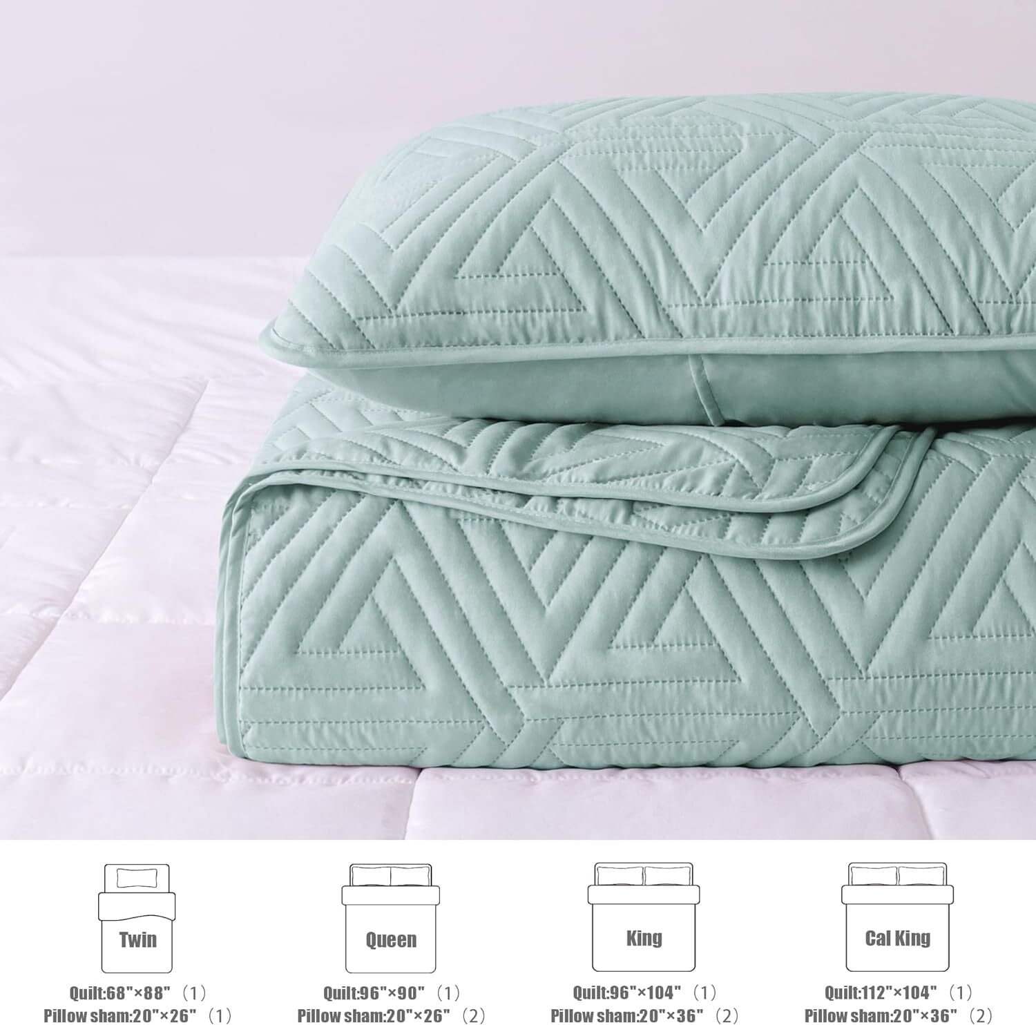 Whale Flotilla 2-Piece Twin Size Quilt Set for All Season, Classic Geometric Pattern Bedding Set with 1 Pillow Sham, Soft and Lightweight, Aqua Blue