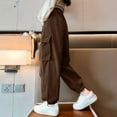 thumbnail image 4 of Eltusu Girls Cargo Pants, Elastic Bottom Relaxed Fit Multi-Pockets Running Sports Joggers Coffee Size 9-10 T, 4 of 6