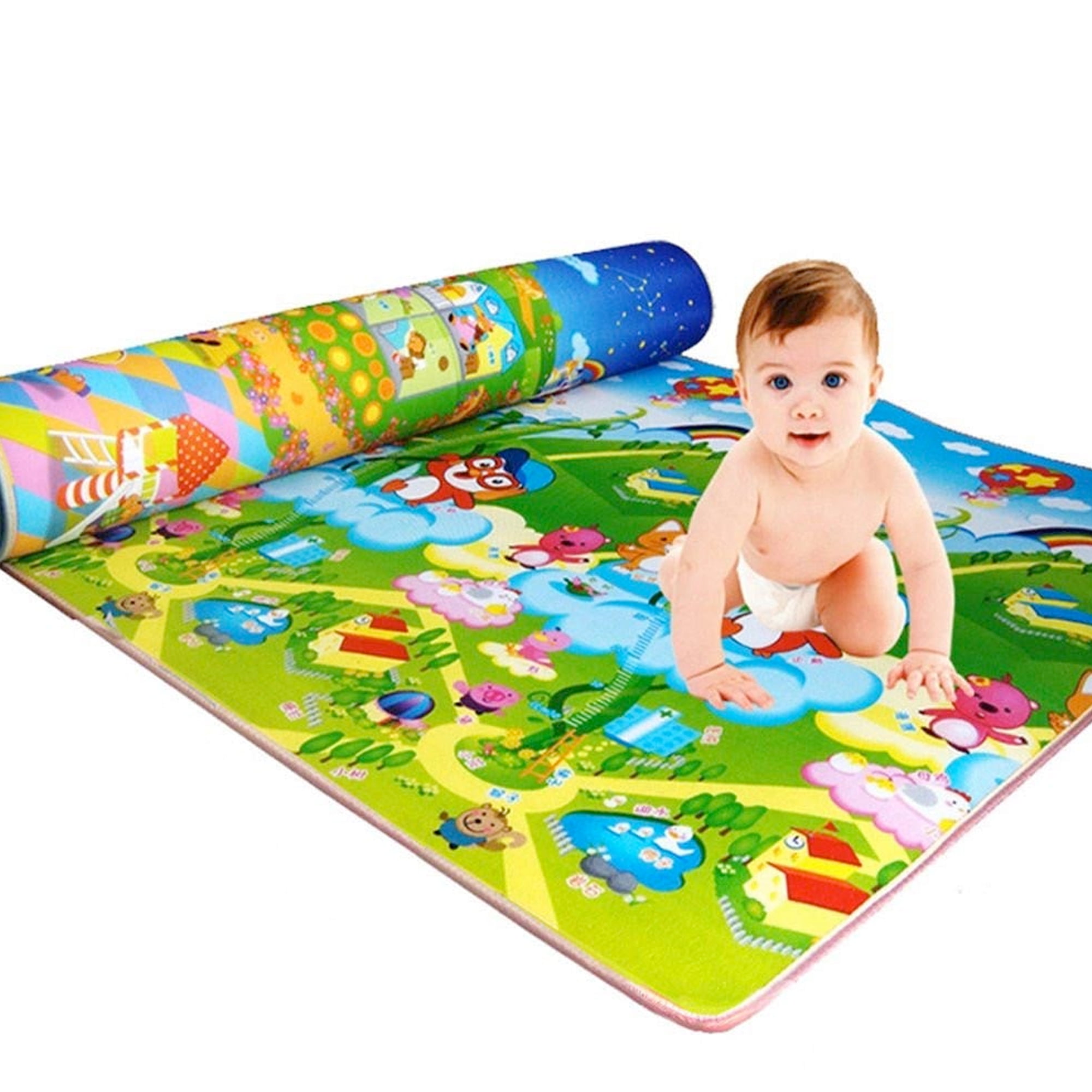 Muslin Baby Play Mat - Round 47'' x 47'', Padded Tummy Time Activity M