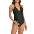 thumbnail image 4 of SWSMCLT Women's Maternity One Piece Bathing Suit Swimming Swimsuit High Waisted One Piece Swimsuit Beach Ruched Halter Black 10, 4 of 4