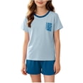 thumbnail image 2 of Amidoa Girls Summer Outfit Sets 2 Piece Graphic T-Shirt Short Sleeve and Shorts Set Kids Clothing Sets Blue Size 10, 2 of 5